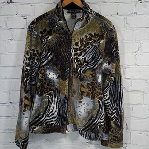 Mirror Image Animal Print Full Zip Stretch w Pockets Jacket Womens Size L